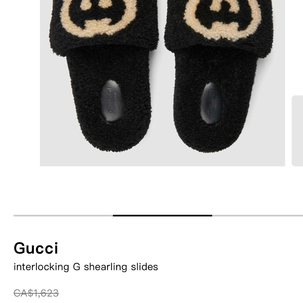 Gucci Black and Cream Shearling Slides with G Logo